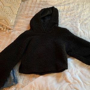 Black Sherpa Cropped Hoodie